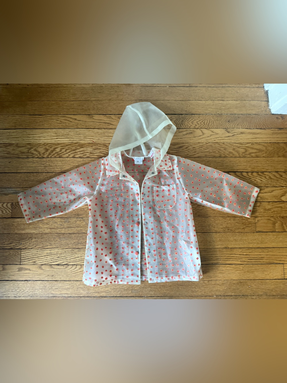 Zara Floral Transparent Hooded Raincoat - Size 4-5